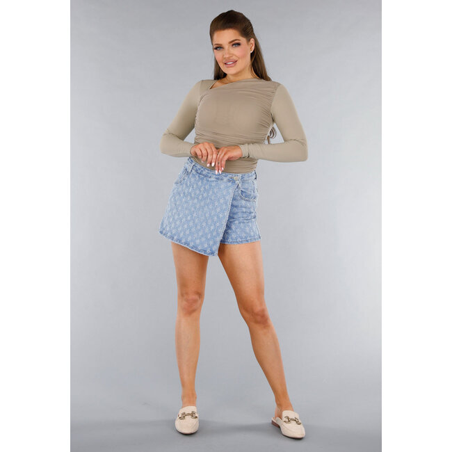 Gekräuselter Denim Revers Stretch Skort