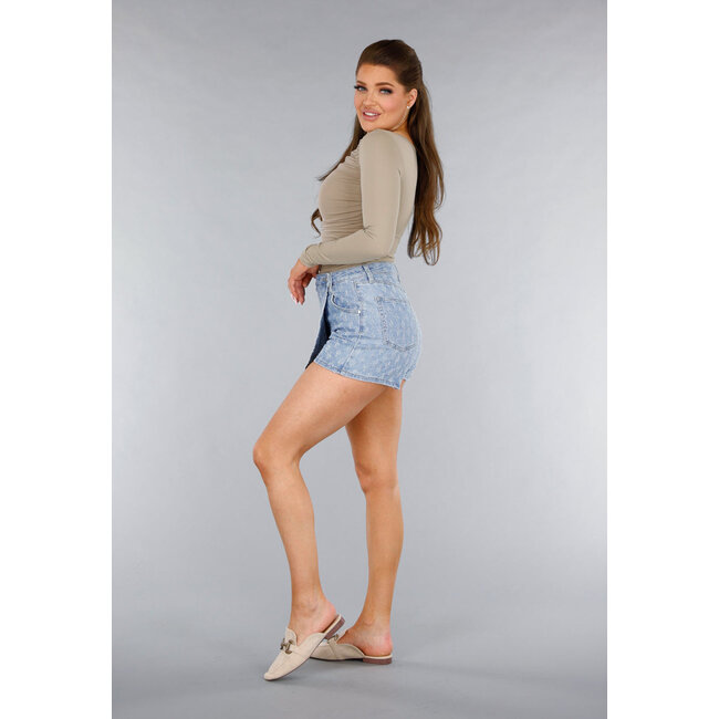 Gekräuselter Denim Revers Stretch Skort