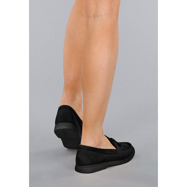 Bequeme schwarze Wildleder-Loafers mit flexibler Sohle und goldenen Details