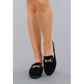 Schwarze Loafers aus Wildleder mit goldenem Horsebit-Schalter