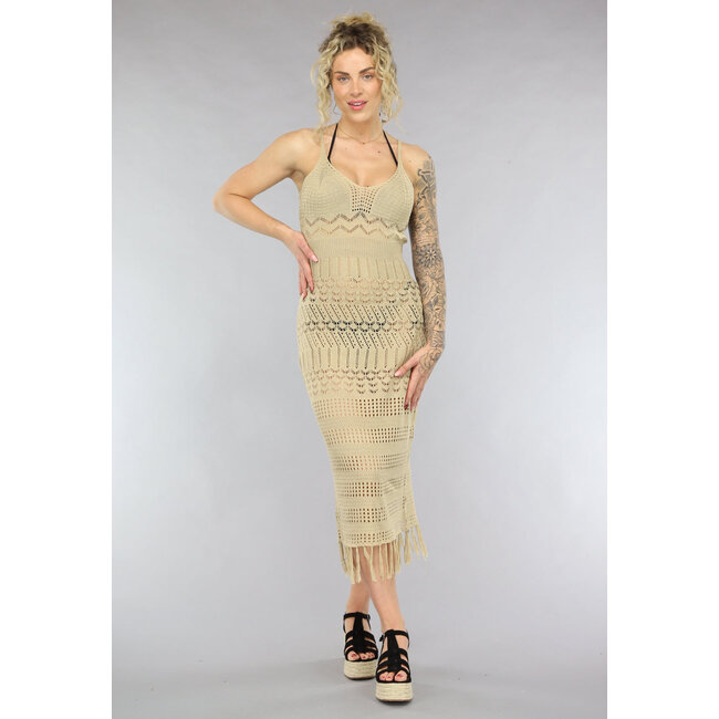 Beige gehäkeltes Cover Up Kleid