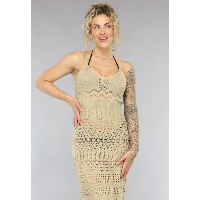 Beige gehäkeltes Cover Up Kleid