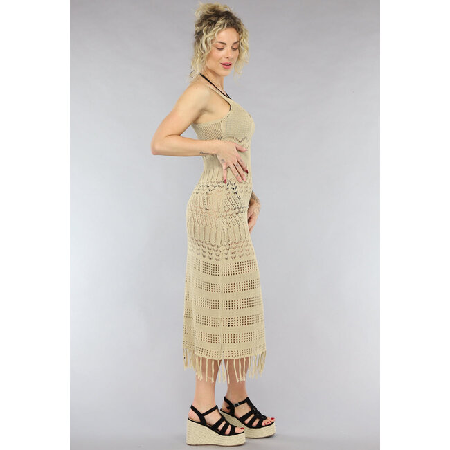Beige gehäkeltes Cover Up Kleid