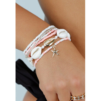 Weiß/rosa Armbandset mit Muscheln