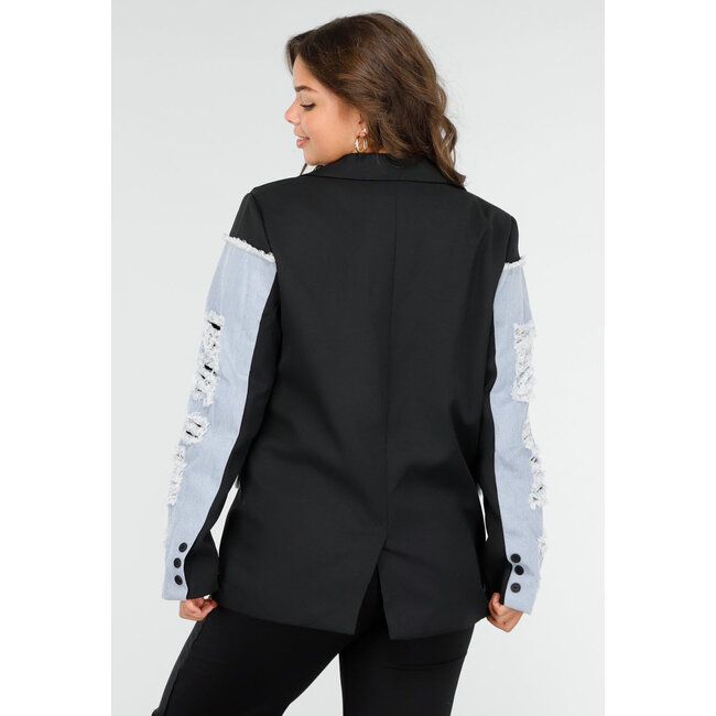 Schwarzer Blazer mit Denim-Details
