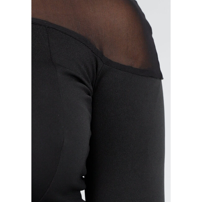 Langärmeliges Top mit hohem Halsausschnitt und Netzschulterdetails