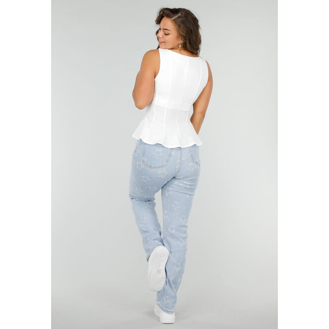 Weißes Peplum-Stretch-Top mit Reißverschluss