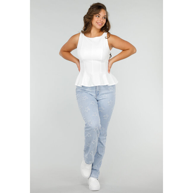 Weißes Peplum-Stretch-Top mit Reißverschluss