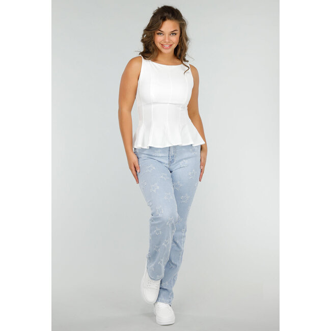 Weißes Peplum-Stretch-Top mit Reißverschluss