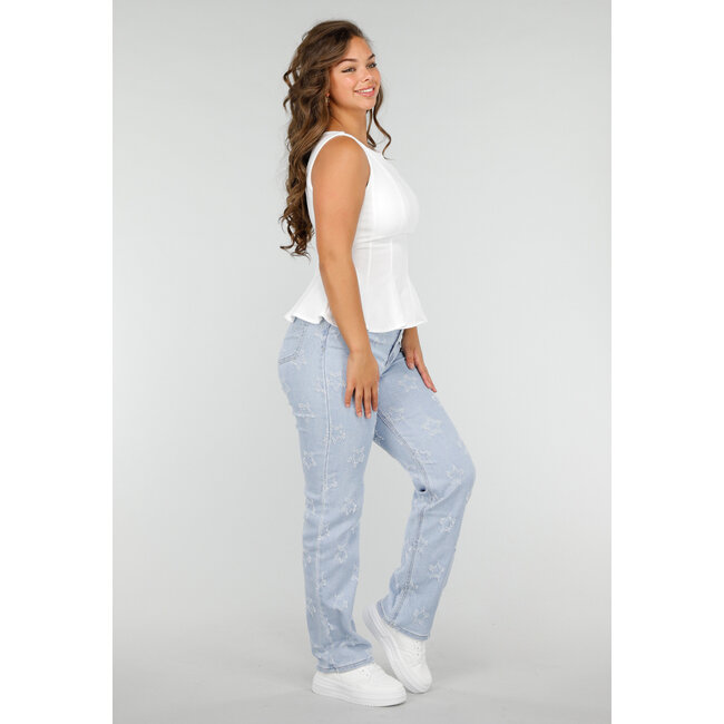 Weißes Peplum-Stretch-Top mit Reißverschluss