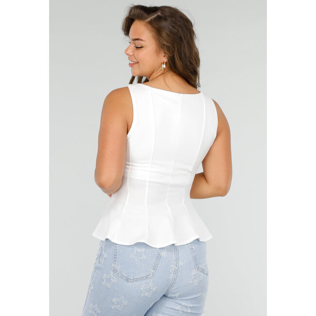 Weißes Peplum-Stretch-Top mit Reißverschluss