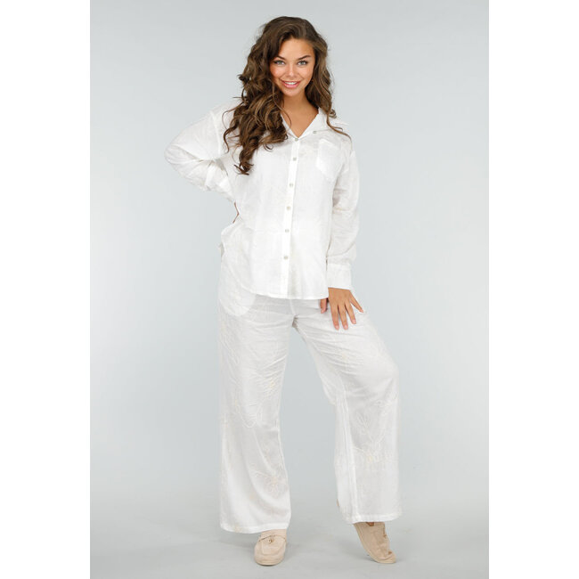 Weißes zweiteiliges Set mit bestickter Bluse und Hose