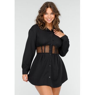 Schwarzes Hemdkleid mit Korsett und Mesh-Details