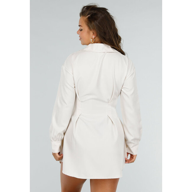 Beigefarbenes Hemdkleid mit Korsett und transparenter Taille