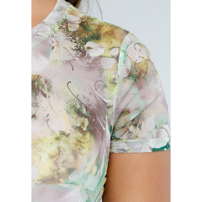 Kurzärmeliger Mesh-Body mit zartem Blumendruck