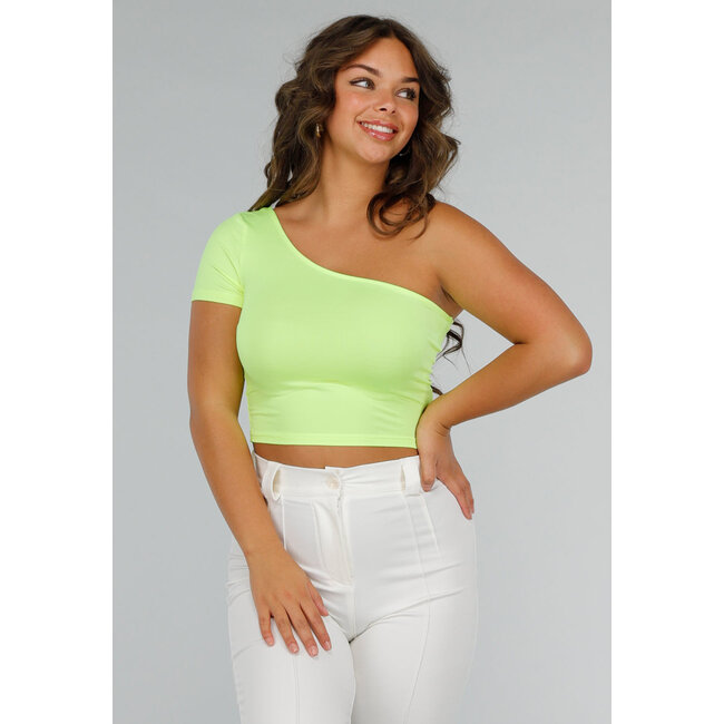 Neongelbes Stretch-Crop-Top mit einer Schulter