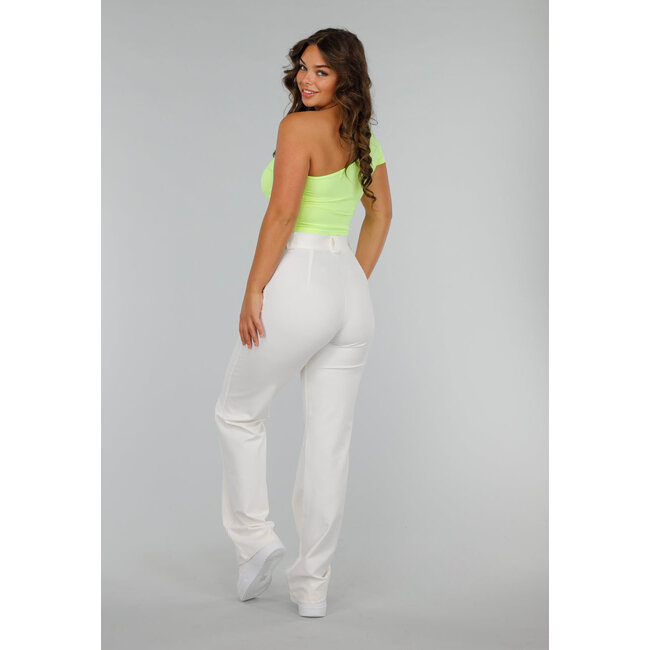 Neongelbes Stretch-Crop-Top mit einer Schulter