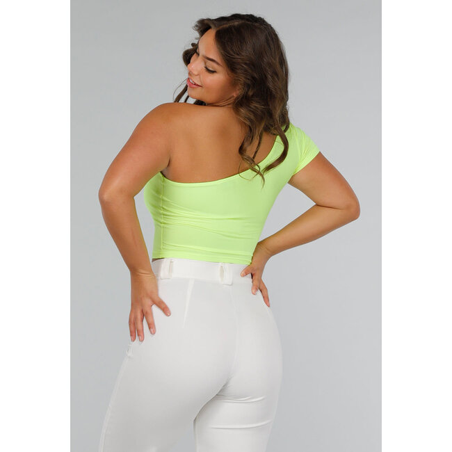 Neongelbes Stretch-Crop-Top mit einer Schulter