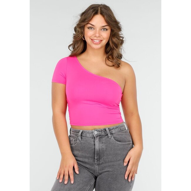 Leuchtend rosa One-Shoulder-Crop-Top