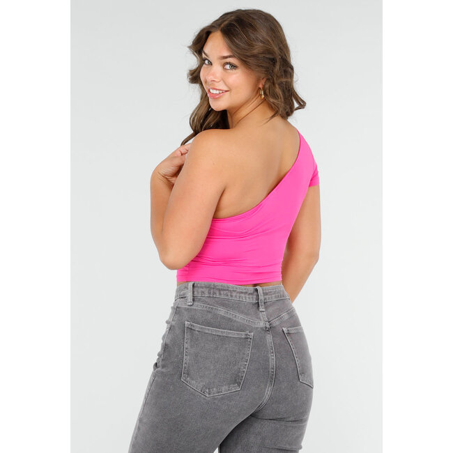 Leuchtend rosa One-Shoulder-Crop-Top