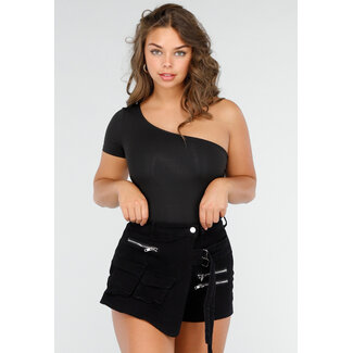 Schwarzes Stretch-Crop-Top