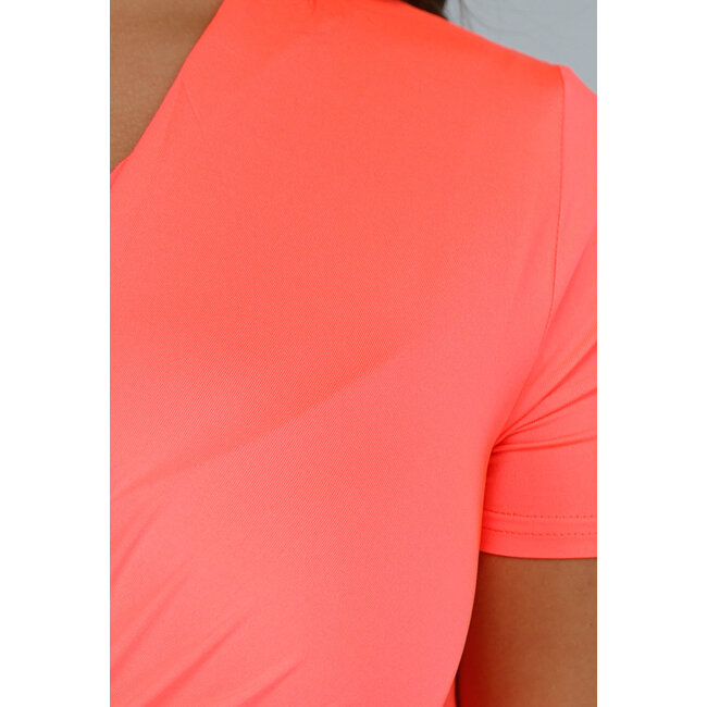 Neon Coral Twist Kurzarm-Bodysuit