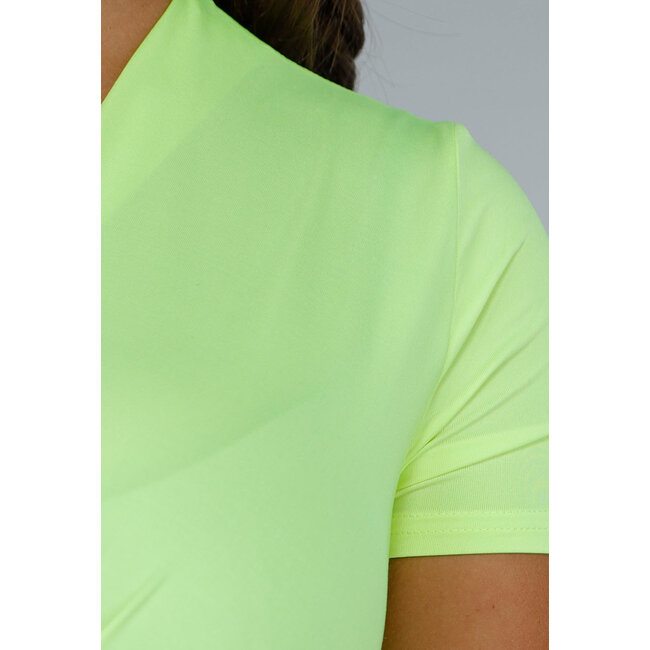 Neongelbes Bodysuit mit V-Ausschnitt, Twist und kurzen Ärmeln