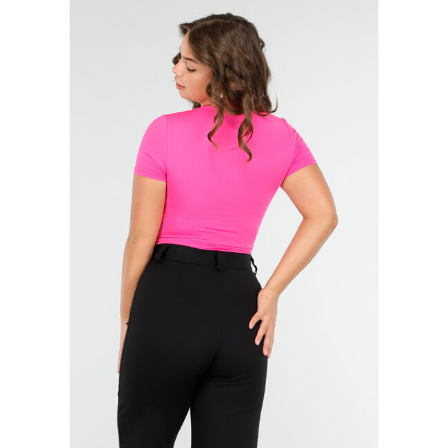 Kurzärmeliger Twist-Body in leuchtendem Pink mit V-Ausschnitt