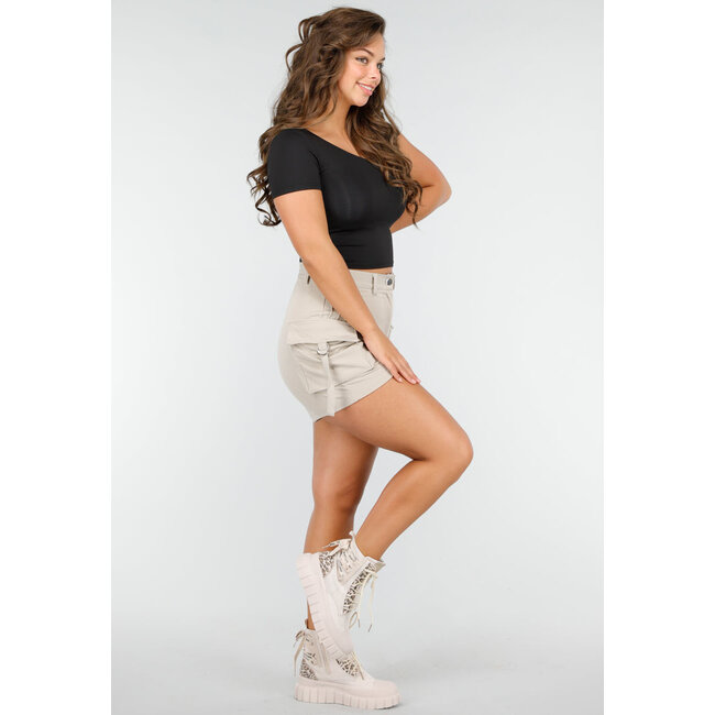 Beige Leopard Wildleder Bikerbooks mit Zierschnürung und Reißverschluss