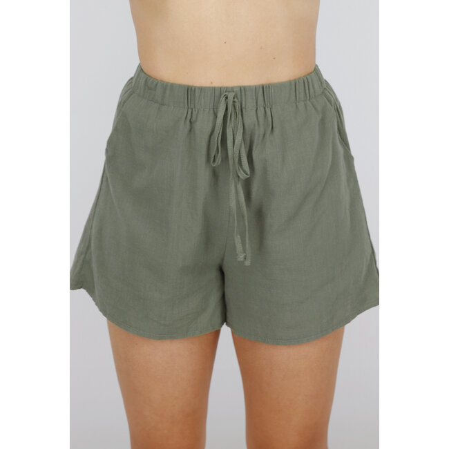 Zweiteiliges Set aus Baumwolle in Khaki mit doppelter Schleife und Shorts