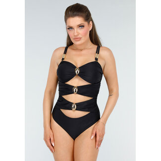 Schwarzer Cut-out-Badeanzug mit goldenen Details