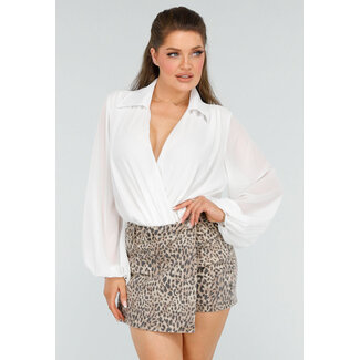 Weißer Mesh Body mit Puffärmeln