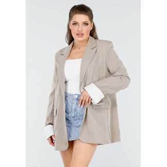 Taupefarbener übergroßer Blazer mit Nadelstreifen