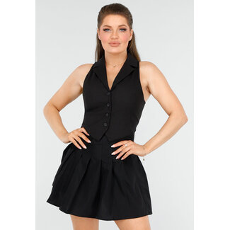 Schwarzes Gilet mit Knöpfen und Schleife hinten