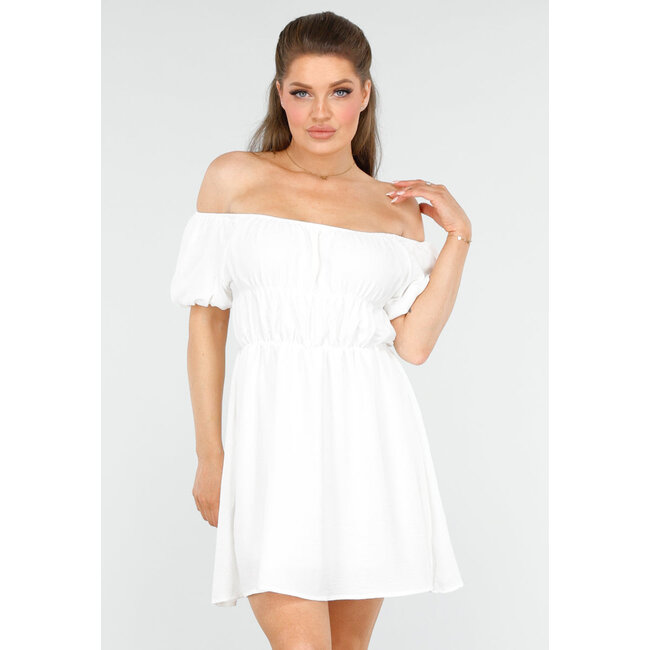 Stylisches schulterfreies weißes Kleid mit viel Stretch