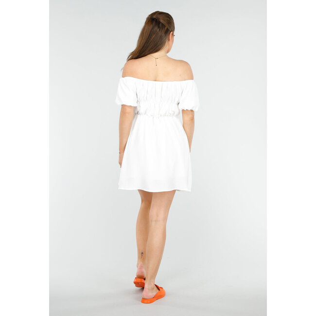 Stylisches schulterfreies weißes Kleid mit viel Stretch