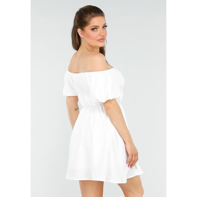 Stylisches schulterfreies weißes Kleid mit viel Stretch