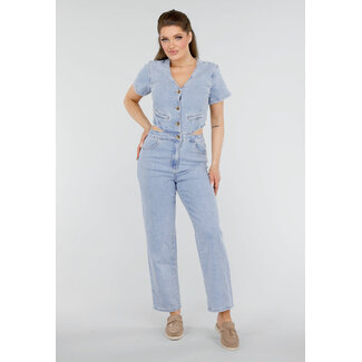 Redial Jeans Jumpsuit aus Denim mit Ausschnitten und Knöpfen