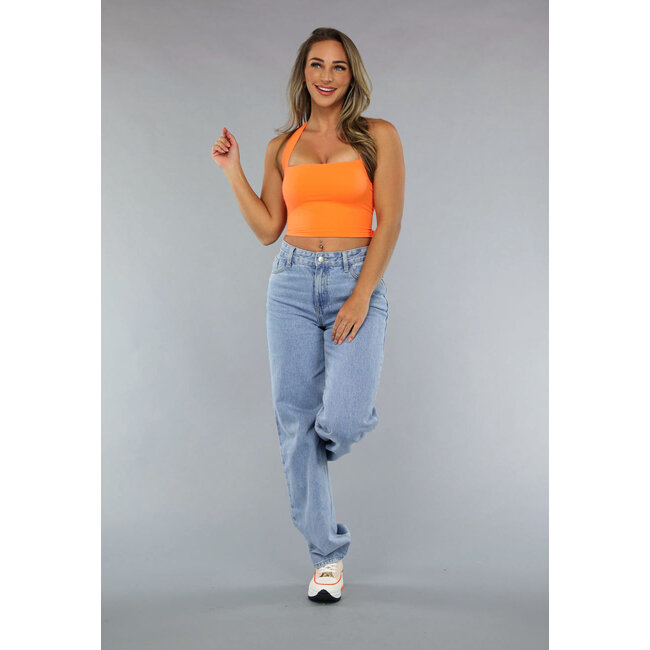 Orangefarbenes Sporttop mit quadratischem Ausschnitt und Schleifendetail