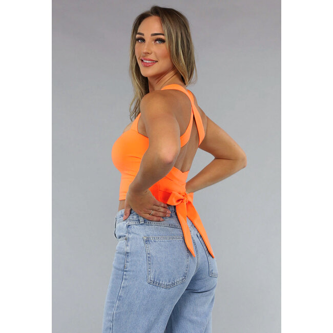 Orangefarbenes Sporttop mit quadratischem Ausschnitt und Schleifendetail