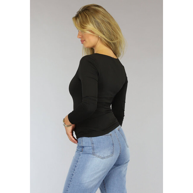 Schwarzes langärmeliges Top mit quadratischem Ausschnitt