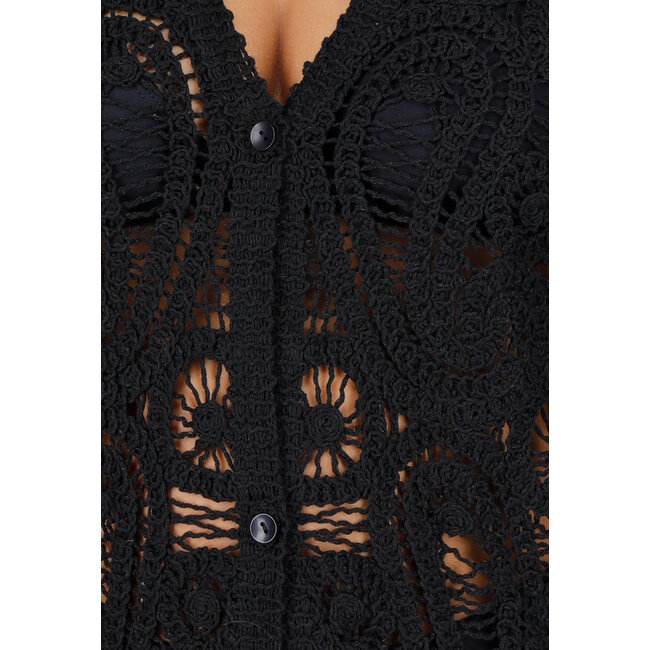 Gehäkeltes Cover-up Kleid Weste mit V-Ausschnitt und langen Ärmeln