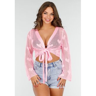 Hellrosa Herz-Häkel-Cardigan