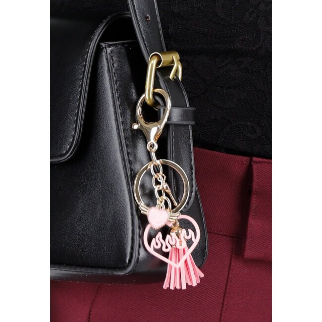 Schlüsselanhänger in Schwarz und Rosa mit Fransendetails