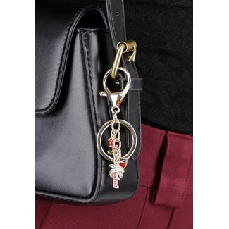 Goldfarbener Taschenanhänger mit Palme, Cocktail und Rose