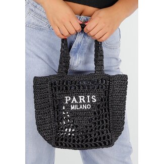 Schwarze gehäkelte Handtasche