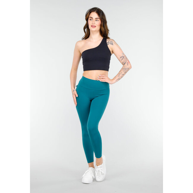Schwarzes One Shoulder Sport-Top mit Pads und offenem Rückenausschnitt und enger Passform