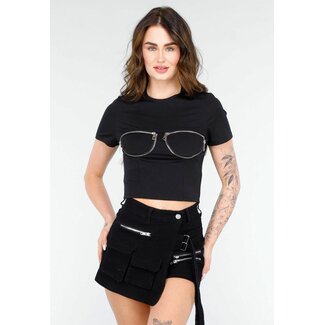 Schwarzes Crop Top mit Reißverschluss