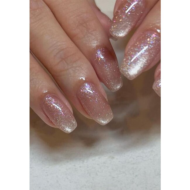 Quadratische Hellrosa Ombre Glossy Kunstnägel mit Glitter Holographic