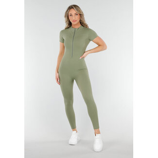 Khakigrüner Stretch-Sport-Overall